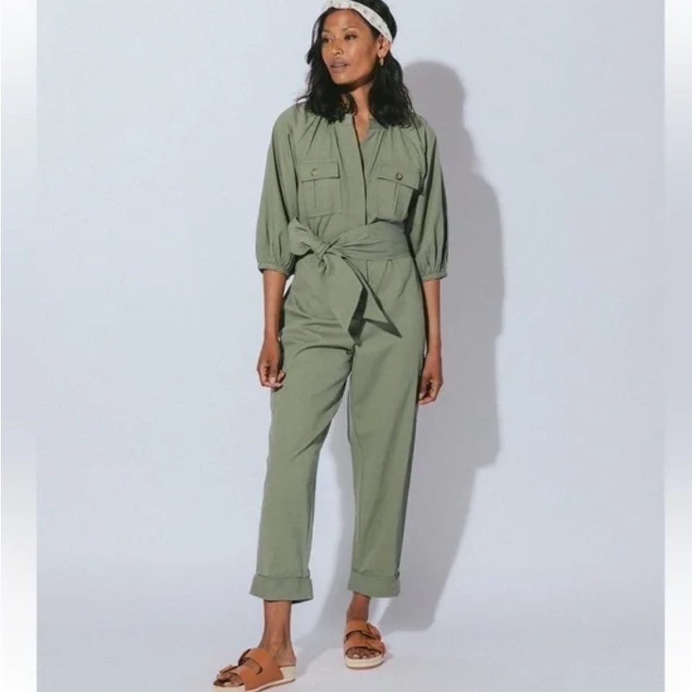 Cleobella Ivy Olive Green Belted Jumpsuit Organic Cotton
